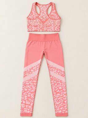 Varley Pink Animal Print Seamless Legging & Bra Set XS